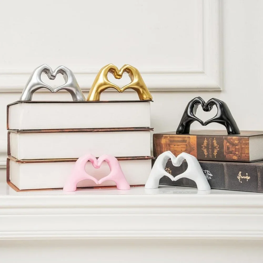Small Silver Heart Hands Sculpture Decor for Living Room Bedroom Bookshelf